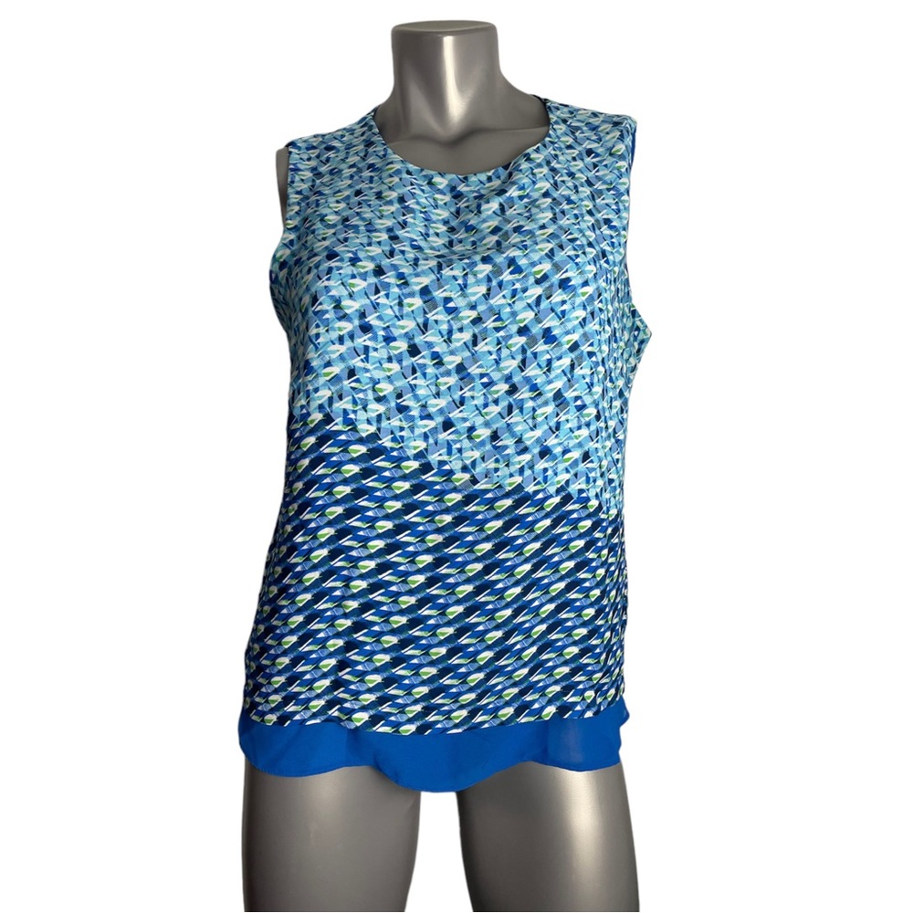 Rose & Olive Blue Print Double Layer Tank Top Sz L